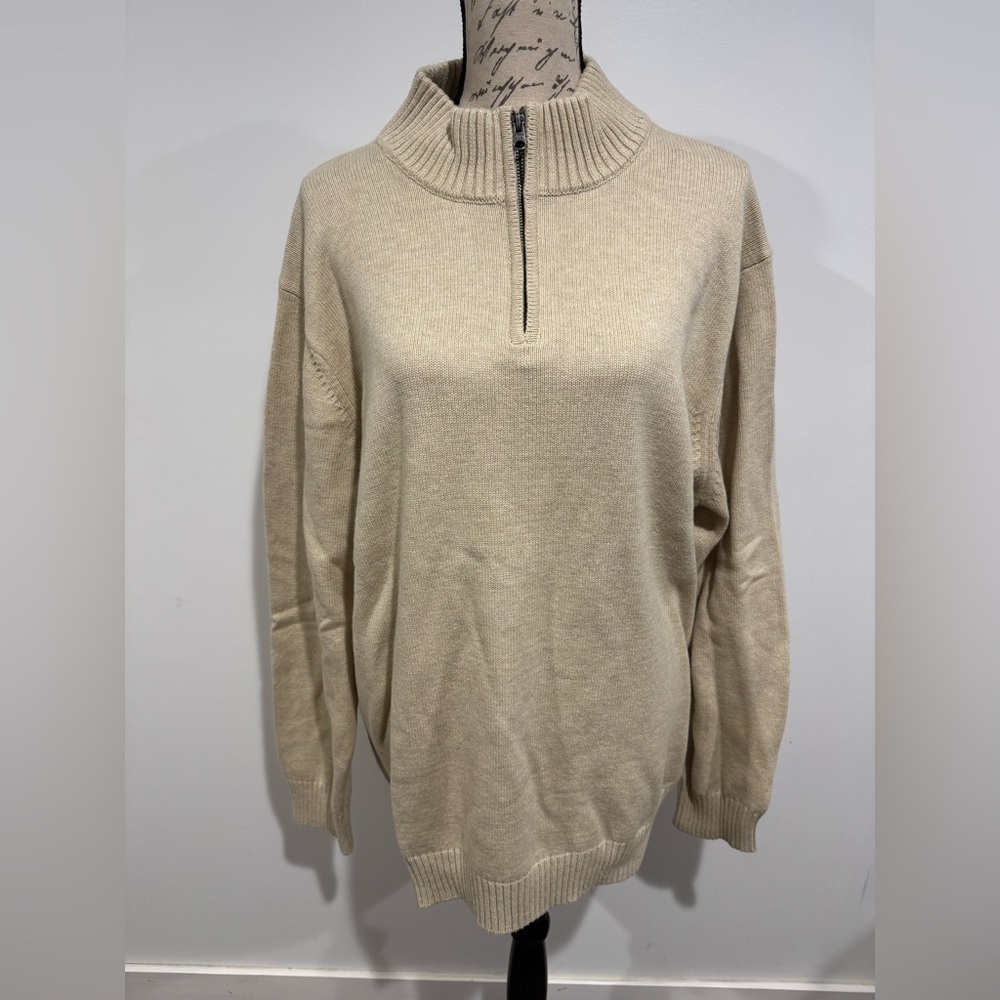 G.H. Bass Sweater Men's Size XXL Pullover 100% Cotton Beige 1/4 Zip